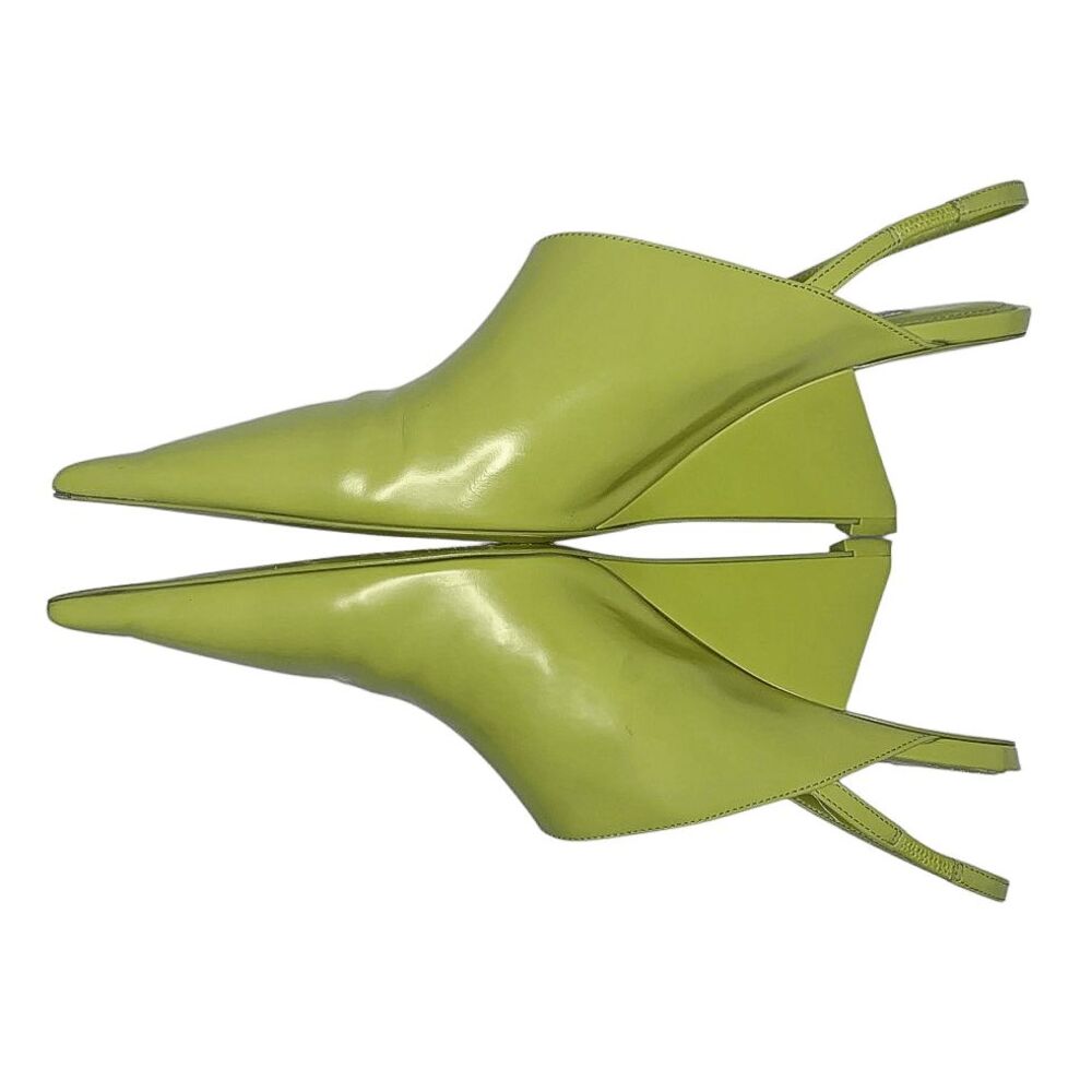 Prada Brushed Leather Pointed Toe Triangle Logo Wedge Pumps EU 40 US 10 Green - Picture 5 of 12